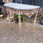 Antieke Sidetable, Haltafel, Kaptafel, Wandconsole Met Marme thumbnail 4