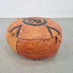 Vintage Oosterse Ibiza Poef Bruin Leer Voetenbank Leren Otto thumbnail 4