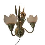 Ls Italy - Vintage Wandlamp (2) - Metalen Goudkleurige Bloemen Met Korenaren - 1970'S thumbnail 4