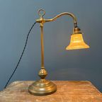 Staande Messing Piano Lamp Met Holophane Glazen Kapje thumbnail 11