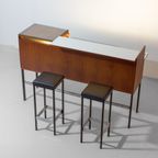 Zeldzame Mid-century Roger De Winter Cocktail Bar In Teak Met Bijhorende Krukken, 1960 thumbnail 8