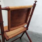 Vintage Faux Bamboo Teak And Leather Safari Folding Chair. thumbnail 5