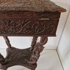 Plantentafel Bijzettafel Antiek Indisch Tafeltje Met Klepdoos Houtsnijwerk thumbnail 18