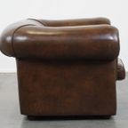 Grote, Correct Afgewerkte Vintage Donkere Gladde Rundleren Engelse Stijl Chesterfield Fauteuil thumbnail 8