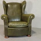 Vintage Leren Oorfauteuil, Groen thumbnail 2