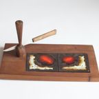 Ceramic Tile And Teak Cheese Serving Set, 1950S. thumbnail 8