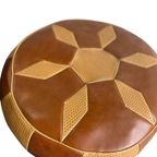 Vintage Patchwork Poef / Voetbank In Cognac Bruin thumbnail 2