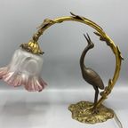 Antieke Art Nouveau Tafellamp – Kraanvogel & Bladerenboog thumbnail 11