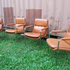 4 Vintage Cognac Leren Lounge Stoelen Artifort Geoffrey Harcourt thumbnail 4