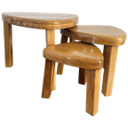 Vintage Brutalist Nesting Set Of Bijzettafels - Massief Blond Eikenhout ‘60/‘70 thumbnail 2