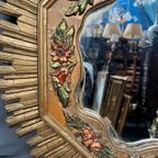 Grote Houten Spiegel Met Gouden Zonnestralen In Art-deco Stijl. thumbnail 2