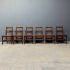 Set Van 6 Antieke Hollandse Eikenhouten Keukenstoelen thumbnail 2