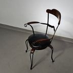 Italian Postmodern / Turnable / Wrought Iron Dining Chairs / Leather Seats thumbnail 16