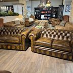Engelse Chesterfield Bankstel 2 X 2 Zits Banken Als Nieuw Tabacco Bruin thumbnail 2