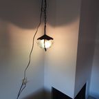 Vintage - Hanglamp - Plafondlamp - Blauw Glas - Metaal En Glas. thumbnail 11