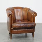 Unieke Vintage Cognac Kleurige Lederen Clubfauteuil Met Een Goed Zitcomfort thumbnail 2