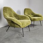 Vintage Set Franse Lounge Stoelen Fauteuils Limegroen thumbnail 3