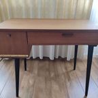 Vintage Houten Bureau Op Zwarte Poten Met Lade En Kastje thumbnail 16