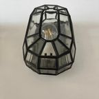 Vintage Wandlamp Glas In Lood, Zwart Staal - Industrieel thumbnail 4