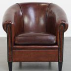 Stijlvolle In Zeer Goede Staat Verkerende Schapenleren Clubfauteuil Met Zwarte Biezen thumbnail 6