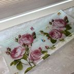 Vintage Glazen Schaal Serveerschaal Met Bloemen Rozen thumbnail 6