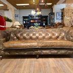Stoere Chesterfield 3 Zits Bank In Vintage Taupe Bruin Leder thumbnail 3
