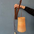 Deense Teakhouten Vishengel Boho Wandlamp Met Rieten Kap thumbnail 7