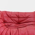 Togo Corner Chair Red Leather By Michel Ducaroy For Ligne Roset thumbnail 11