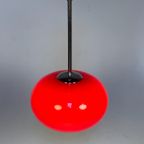 Glazen Rode Hanglamp Met Chromen Armatuur, 1980'S thumbnail 2