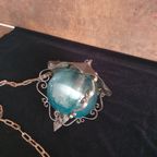 Vintage - Hanglamp - Plafondlamp - Blauw Glas - Metaal En Glas. thumbnail 3