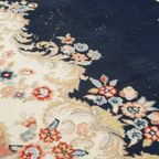 Groot Vintage Kirman Vloerkleed/ Tapijt Met Voornamelijk Donkerblauwe En Roze Kleuren thumbnail 9