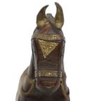 Vintage Houten Paard Belegd Met Koper Messing Beeld Sculptuur India 26Cm thumbnail 6