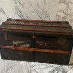 Een Houten Hutkoffer/ Reiskist Oftewel "steamer Trunk", Ca. 1900 thumbnail 4