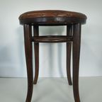 Vintage Antieke Thonet Kruk Stool (Webbing/Leer) thumbnail 10