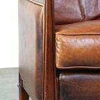 Comfortabele Artdeco Design Armchair/ Fauteuil In Cognac Kleurig Schapenleer Gecombineerd Met Hou thumbnail 10