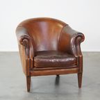 Stoere Maar Comfortabele Vintage Clubfauteuil Gemaakt Van Schapenleer thumbnail 2
