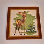 Vintage Geborduurd Schilderij Bambie Hertje Vintage Jaren 60 thumbnail 2