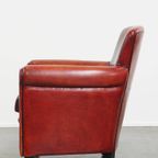 Geweldige Fauteuil/ Armchair Gemaakt Van Schapenleer In Een Unieke Rood/ Bruine Kleur thumbnail 5