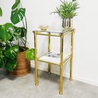 Hollywood Regency Bijzettafel Etagère Messing Glas 1970s thumbnail 10