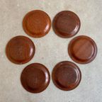 Set Van 6 Vintage Scandinavische Silva Teak Onderzetters thumbnail 6