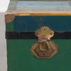 Grote Originele Antieke Reiskist/ Salontafel Uit Begin 1900 Met Handvaten En Opvallende Kleuren thumbnail 14