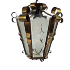 Art Deco - Lantaarn Hanglamp - Messing - Gesatineerd Glas thumbnail 6