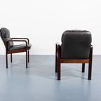 Set Of 6 Black Leather Armchairs / Fauteuil From Dyrlund, 1980’S Denmark thumbnail 7