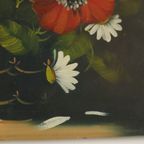 Bloemen Stilleven Schilderij Margrieten Klaproos Gesigneerd 47x38cm thumbnail 13