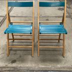 Set Van Twee Vintage Klapstoelen, Groen / Blauwe Zitting. Nederland 1980'S thumbnail 13
