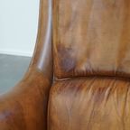 Comfortabele En Stijlvolle Vintage Fauteuil/ Armchair Gemaakt Van Schapenleer thumbnail 7