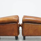 Set Van 2 Grote, Stoere En Comfortabele Vintage Cognac-kleurige Schapenleren Fauteuils/armchairs thumbnail 3