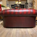 Engelse Chesterfield 2,5 Zits Bank Antiek Rood Leer Als Nieuw! thumbnail 3