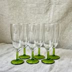 6X Vintage Champagne Glazen Met Groene Voet, Reliving thumbnail 6