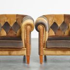 Unieke Set Van 4 In Goede Staat Verkerende Stoffen Patchwork Chesterfield Clubfauteuils thumbnail 3